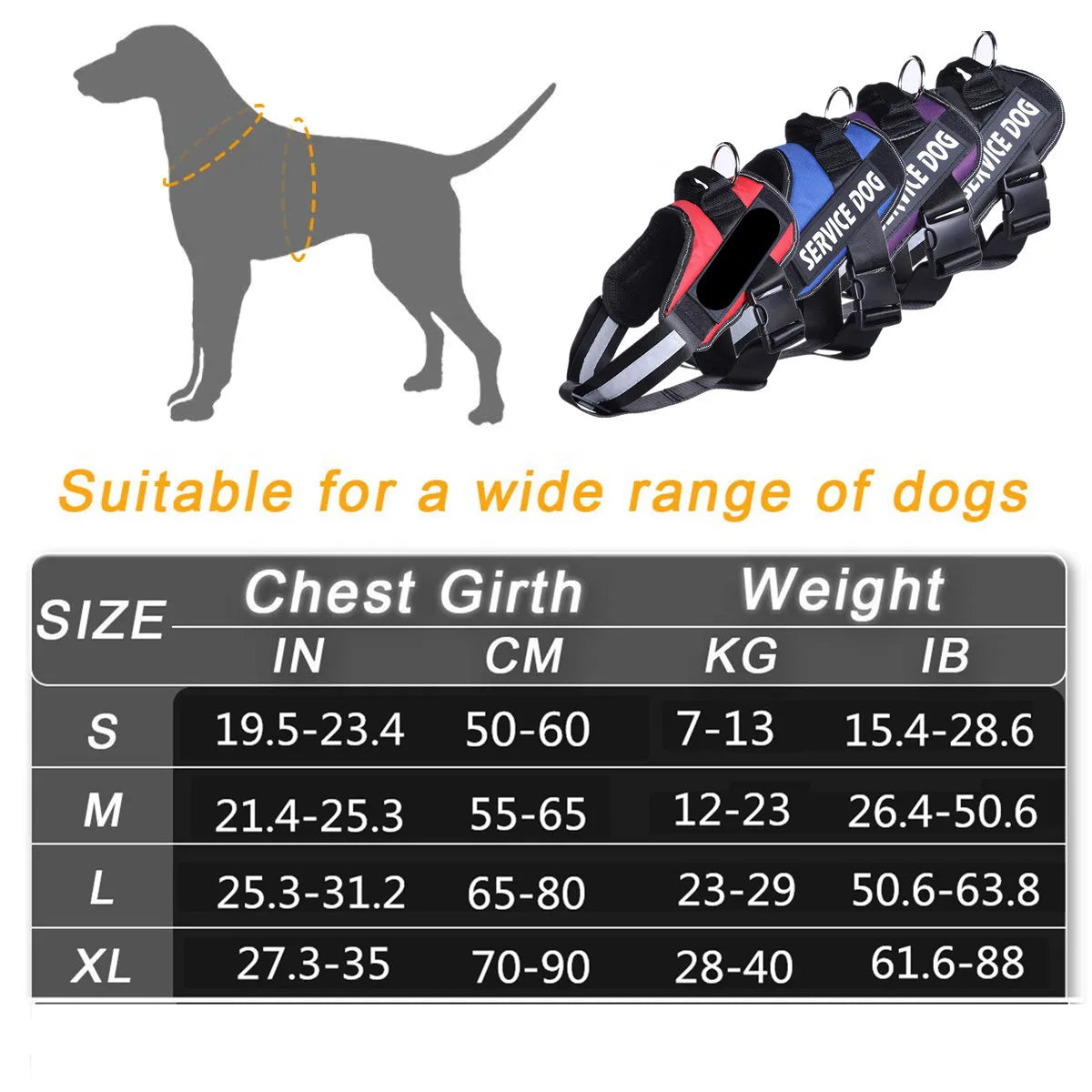 Reflective Service Dog Harness Vest – Soft, Adjustable & Patch-Ready for Small to Large Dogs