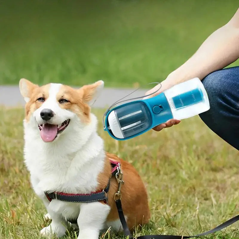 Dog"3-in-1 Pet Travel Cup – Water, Food & Waste Bags"